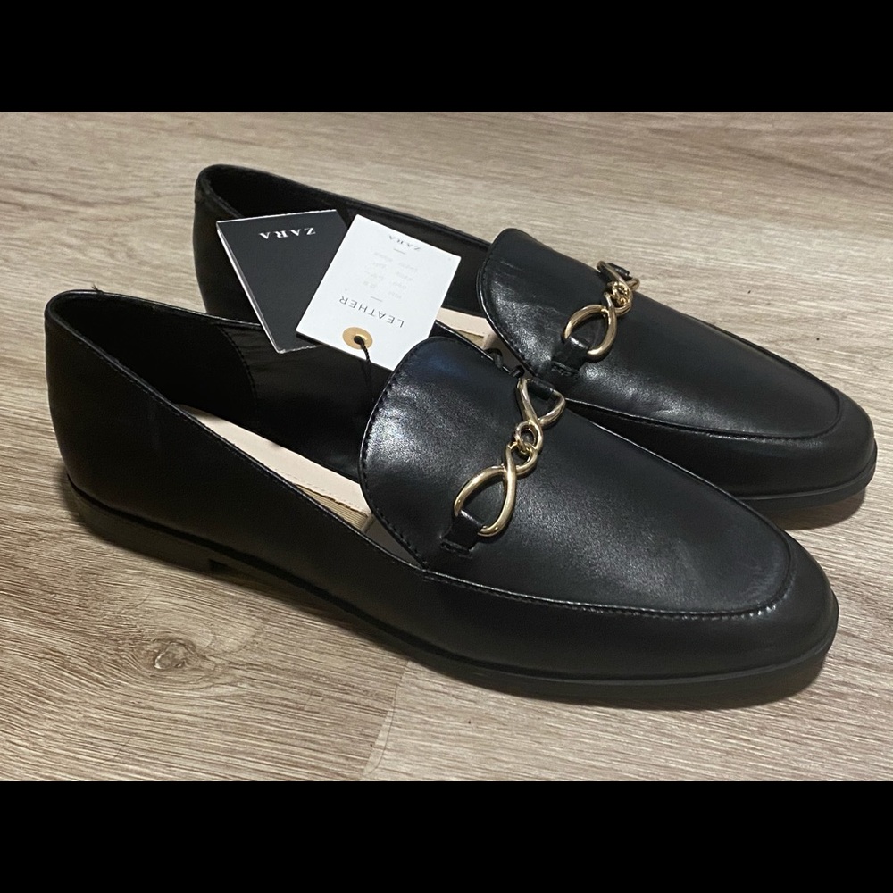 Zara black loafers leather size 37 / 7 woman’s